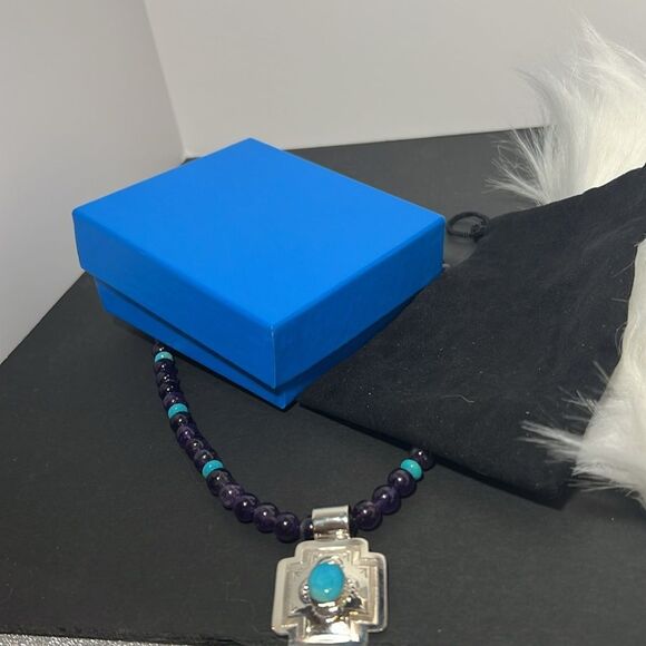 Beautiful Jay King Mine Finds Amethyst n Turquoise Necklace n Sterling Pendant. - Picture 6 of 6